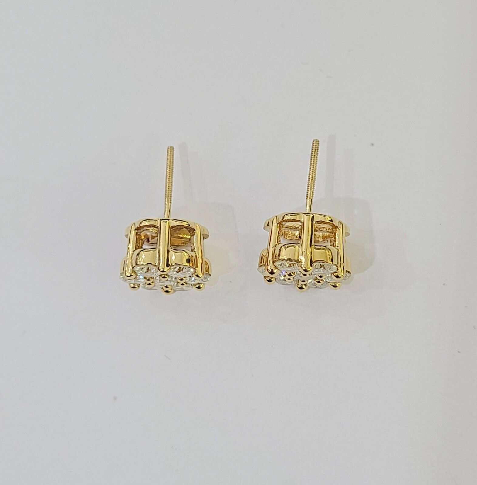 10k Yellow gold Flower Earrings Real Diamond screw - back Women Men studs - GoldenlinQ